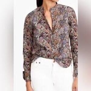 J Crew Liberty London Art Fabrics floral paisley 1/2 button down LS shirt Sz 4